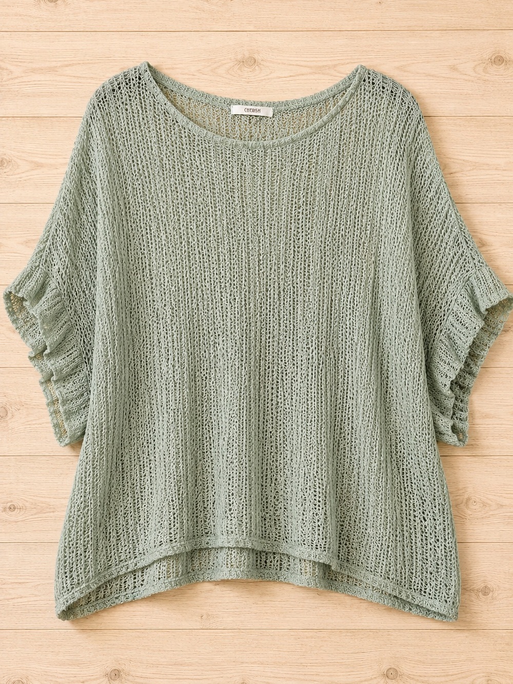 Cherish Sage Green Open-Knit Short Sleeve Sweater